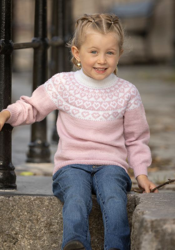 Hjerte genser rosa/hvit